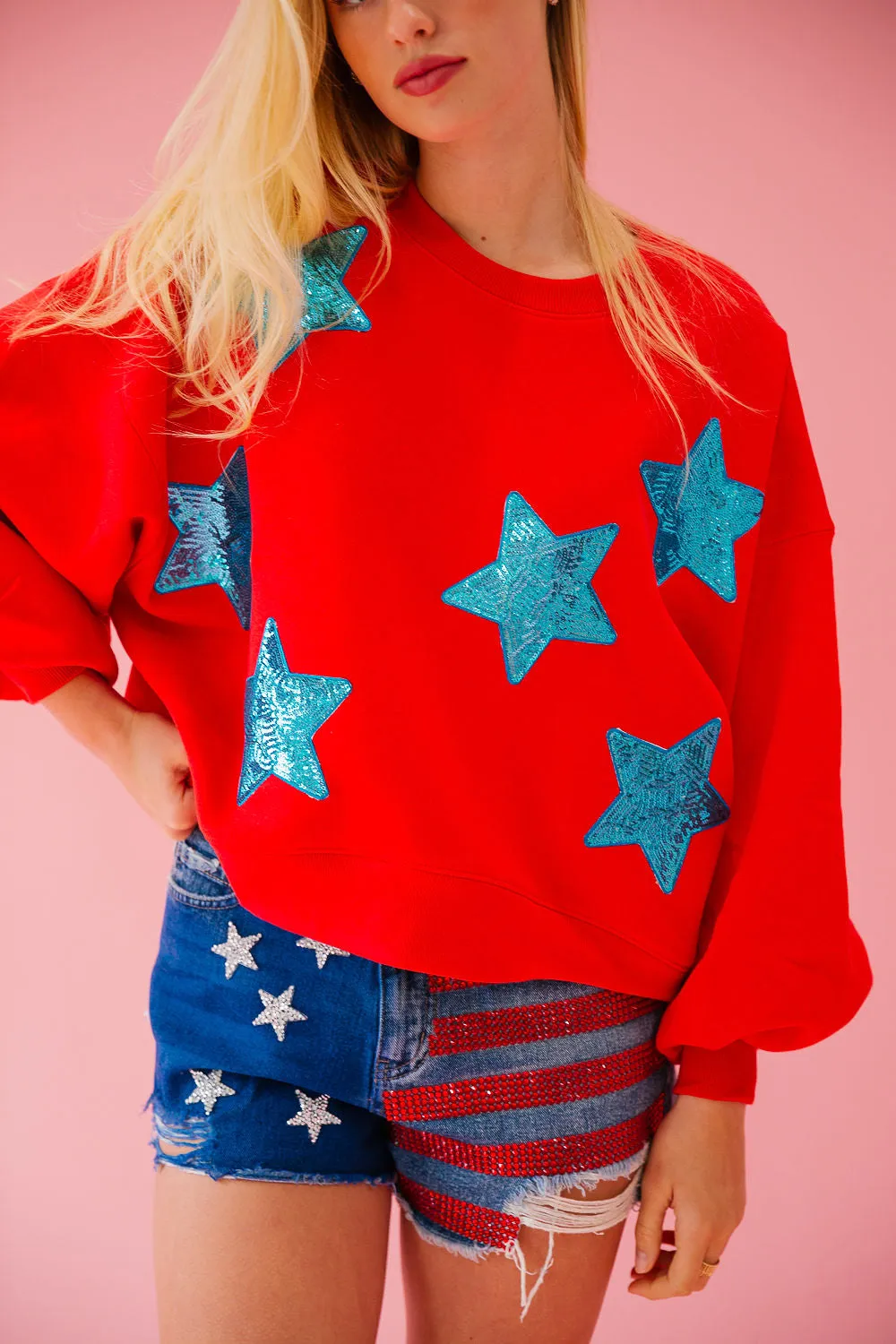 USA SEQUIN STARS RED PULLOVER