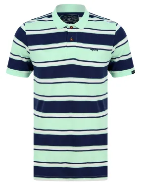 Valler Striped Cotton Pique Polo Shirt in Misty Jade - Tokyo Laundry