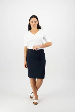 Vassalli Poplin Skirt with Back Vent - Navy