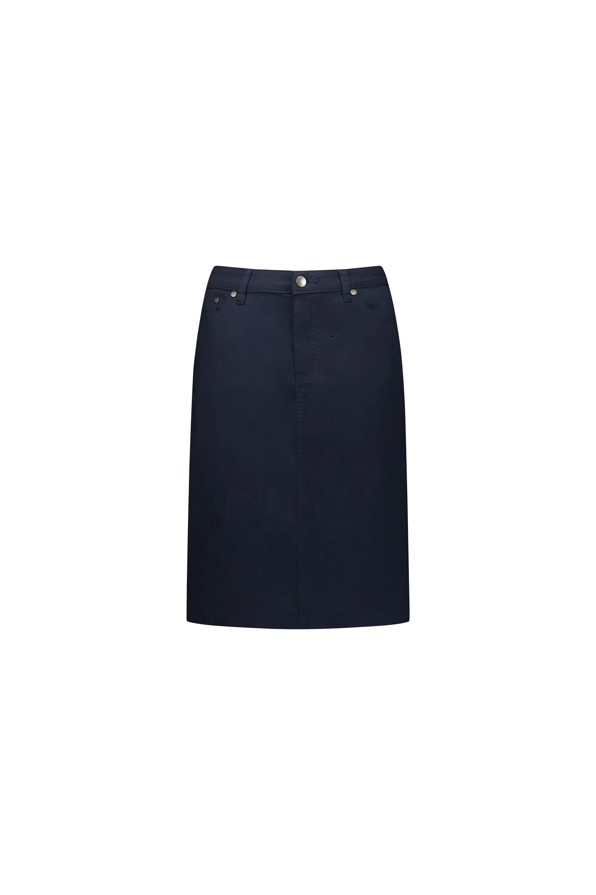 Vassalli Poplin Skirt with Back Vent - Navy