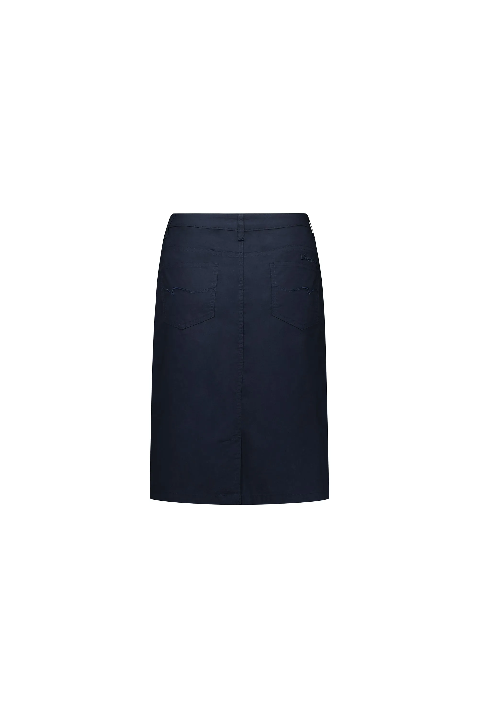 Vassalli Poplin Skirt with Back Vent - Navy