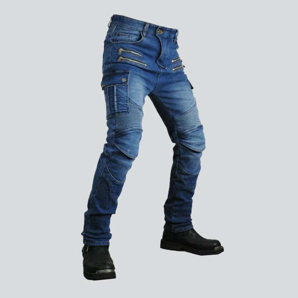 Warm blue men's biker jeans