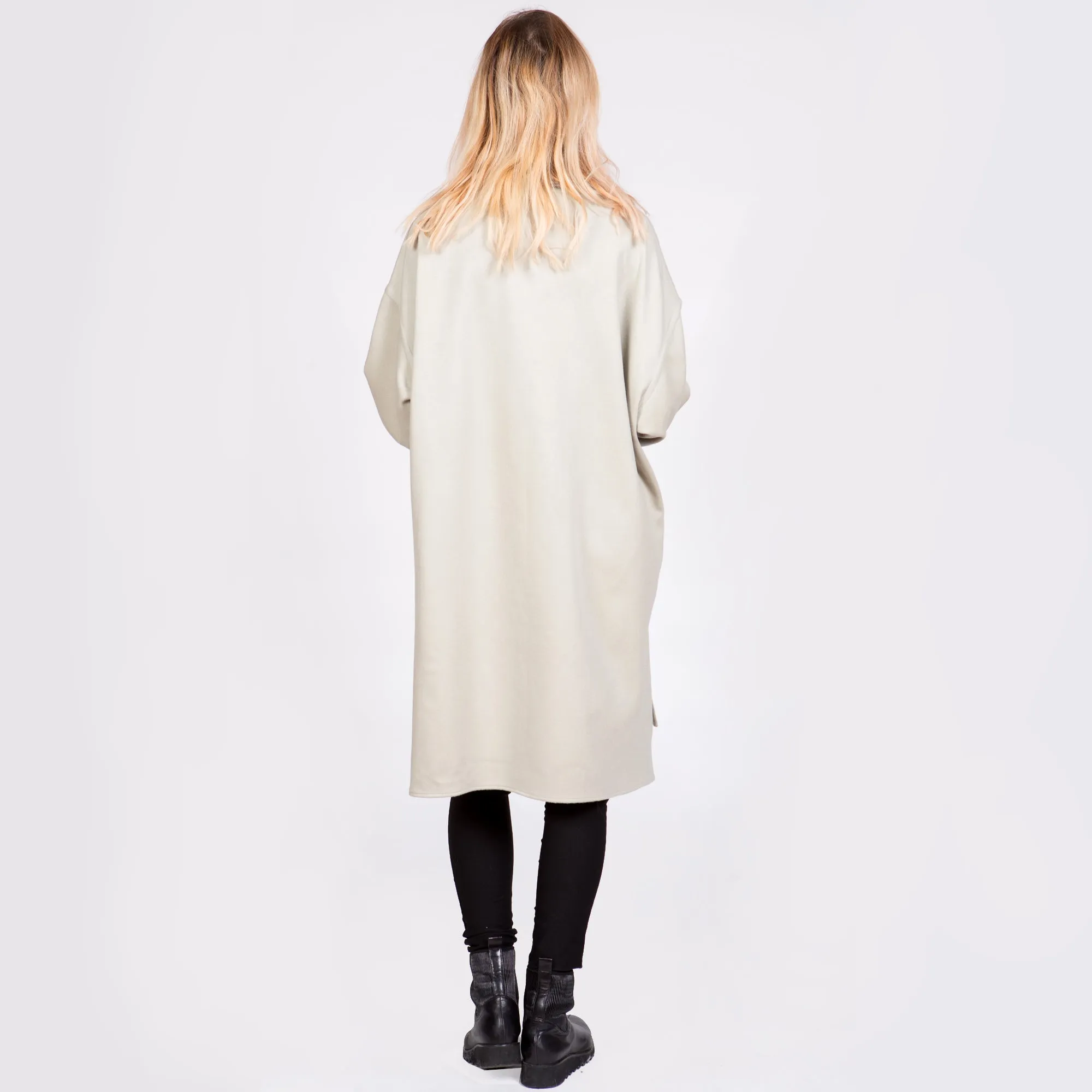 White Sand Wool Coat With Itajime Indigo Shibori