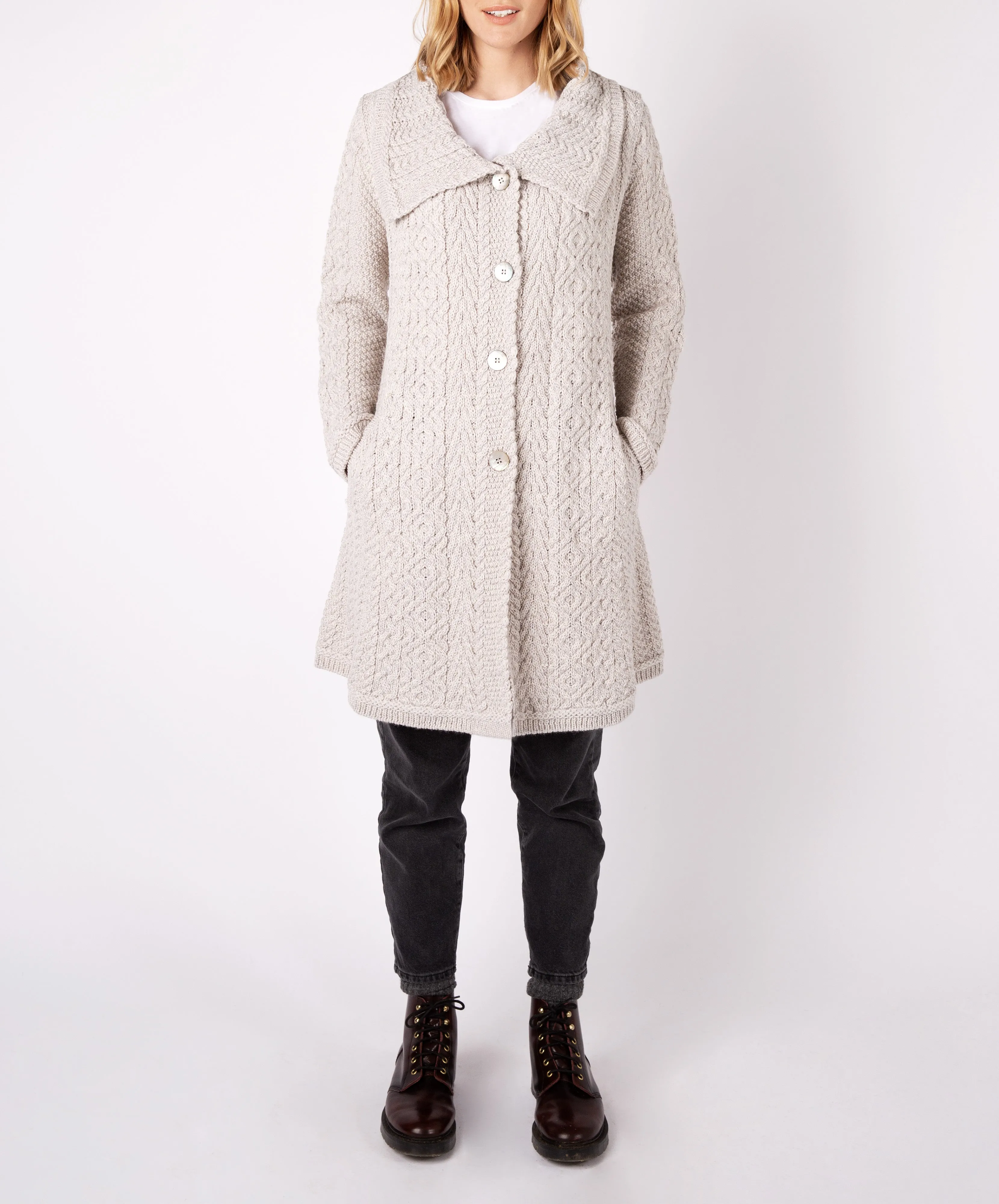 Willow Aran A Line Buttoned Coat Silver Marl