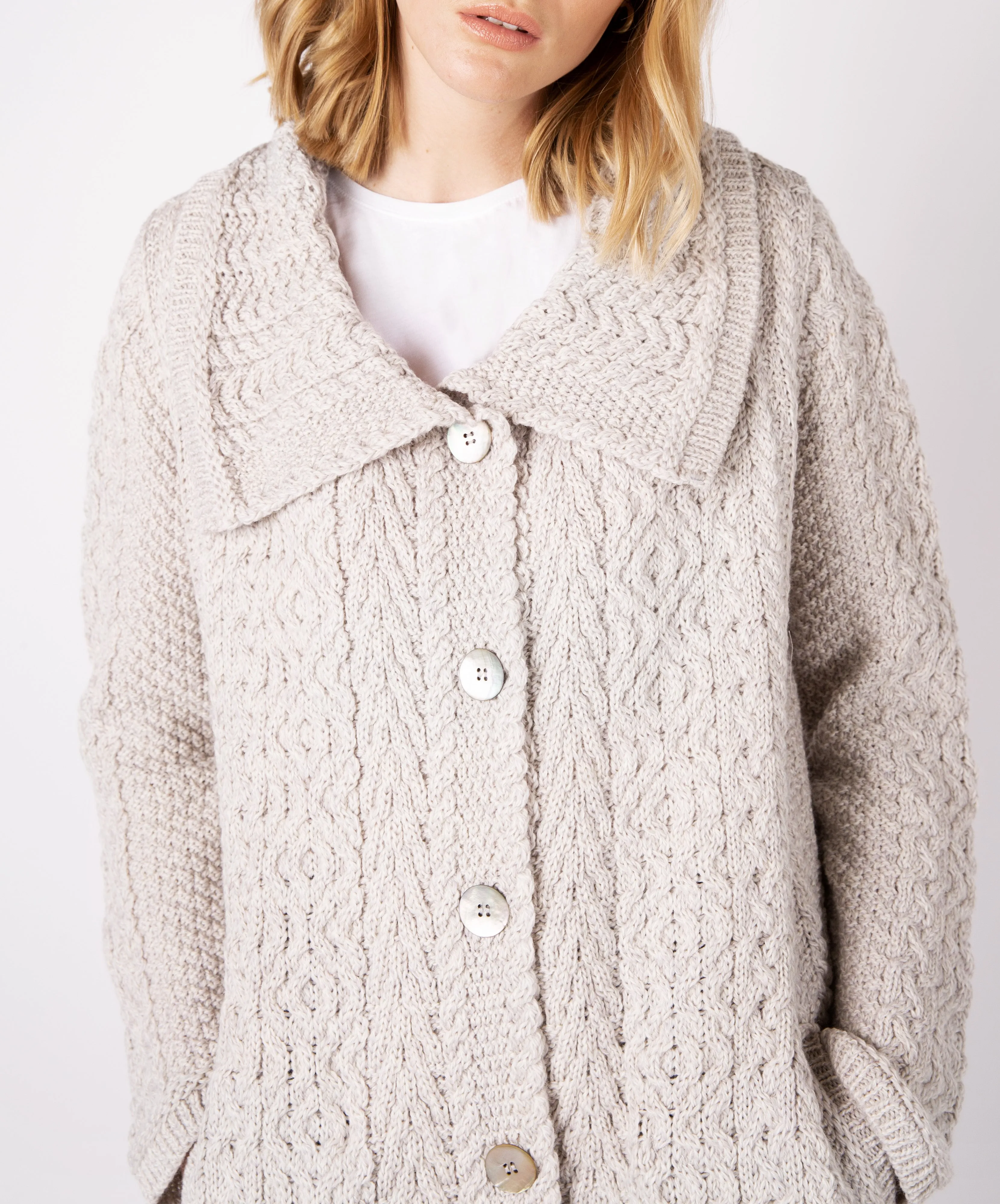 Willow Aran A Line Buttoned Coat Silver Marl