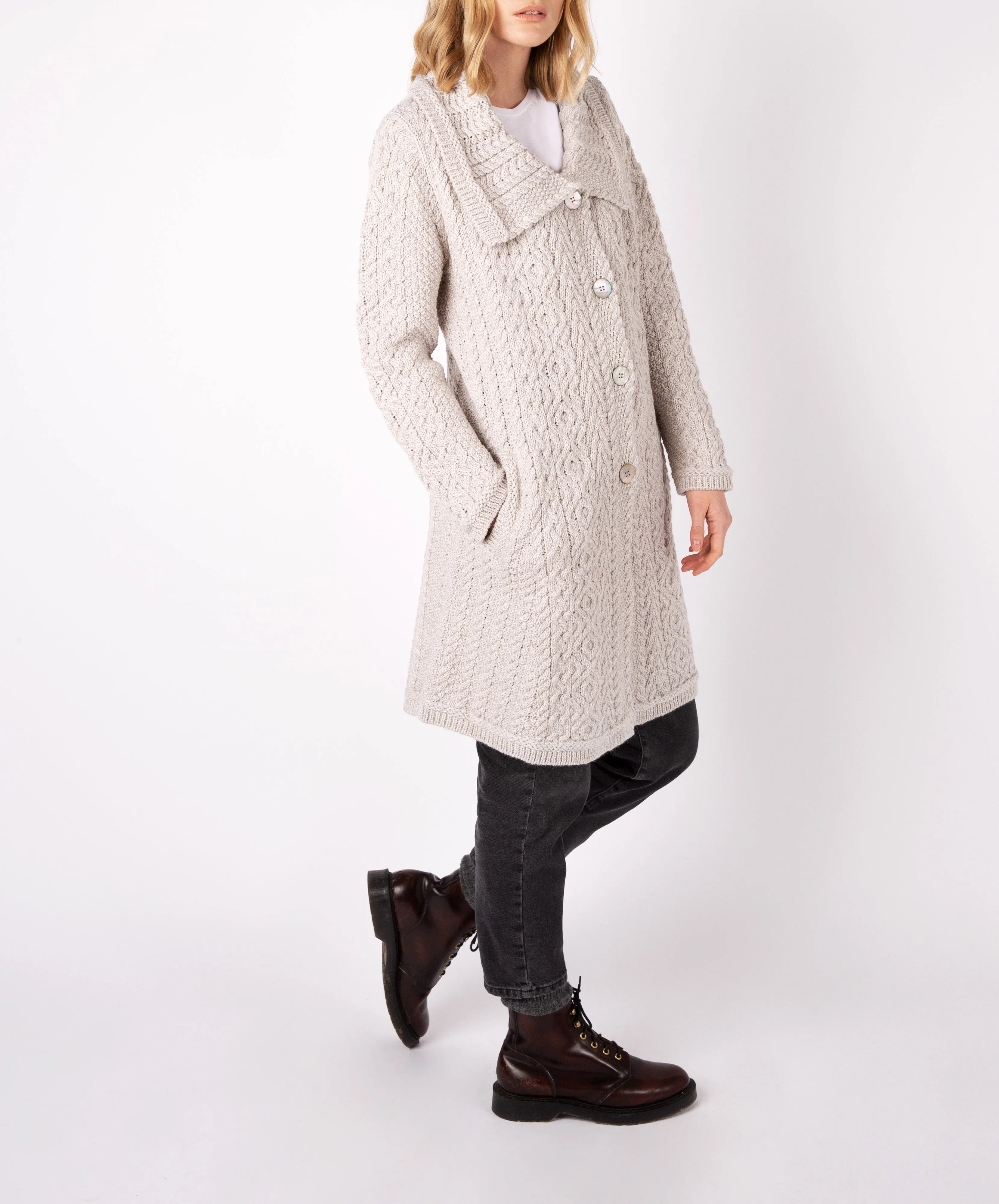 Willow Aran A Line Buttoned Coat Silver Marl