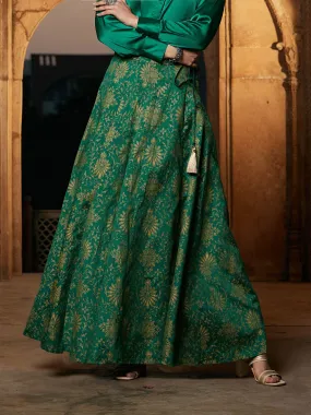 Women Green Brocade Jacquard Anarkali Skirt