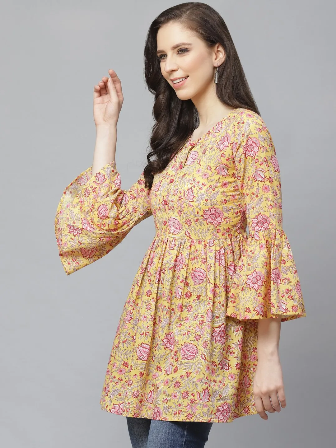 Women Mustard Yellow Printed Tunic