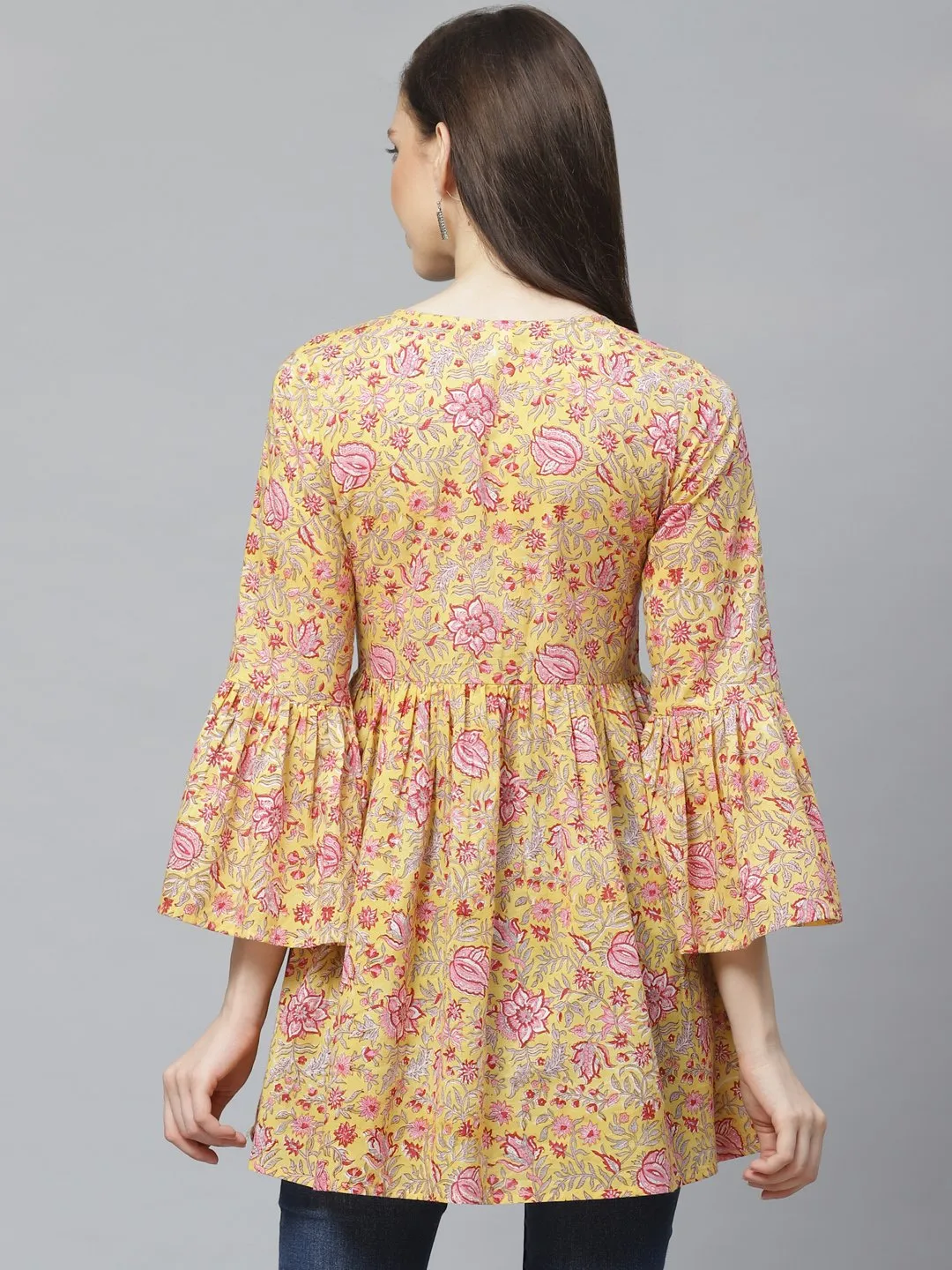 Women Mustard Yellow Printed Tunic