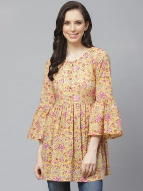 Women Mustard Yellow Printed Tunic