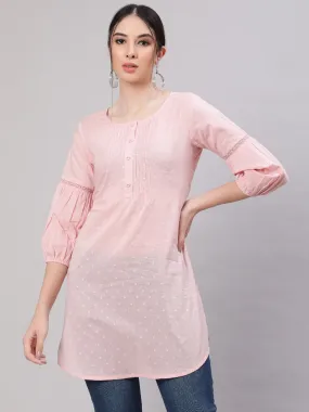 Women Pink Straight Tunic With Three Quaretr Sleeves