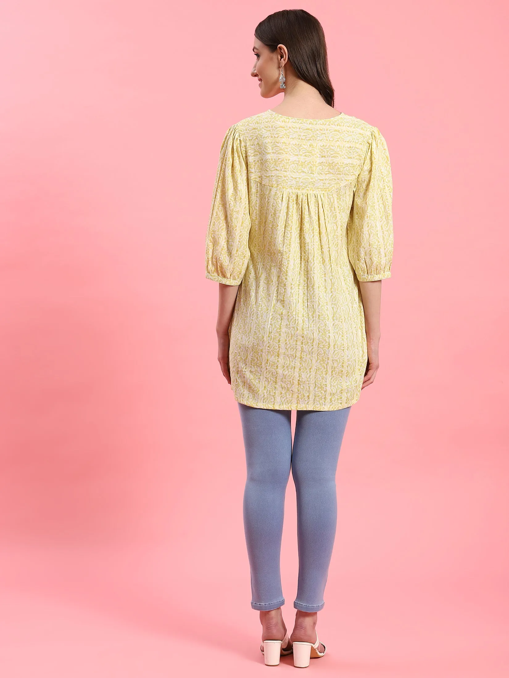 Women Yellow Round Neck Tunic