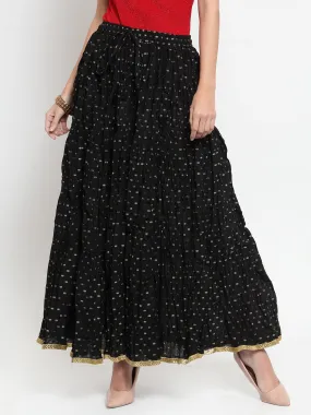 Women'S Black Bandhani Maxi Skirt