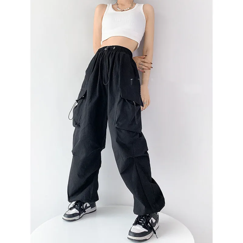 Women's Grey Loose Straight Cargo Pants