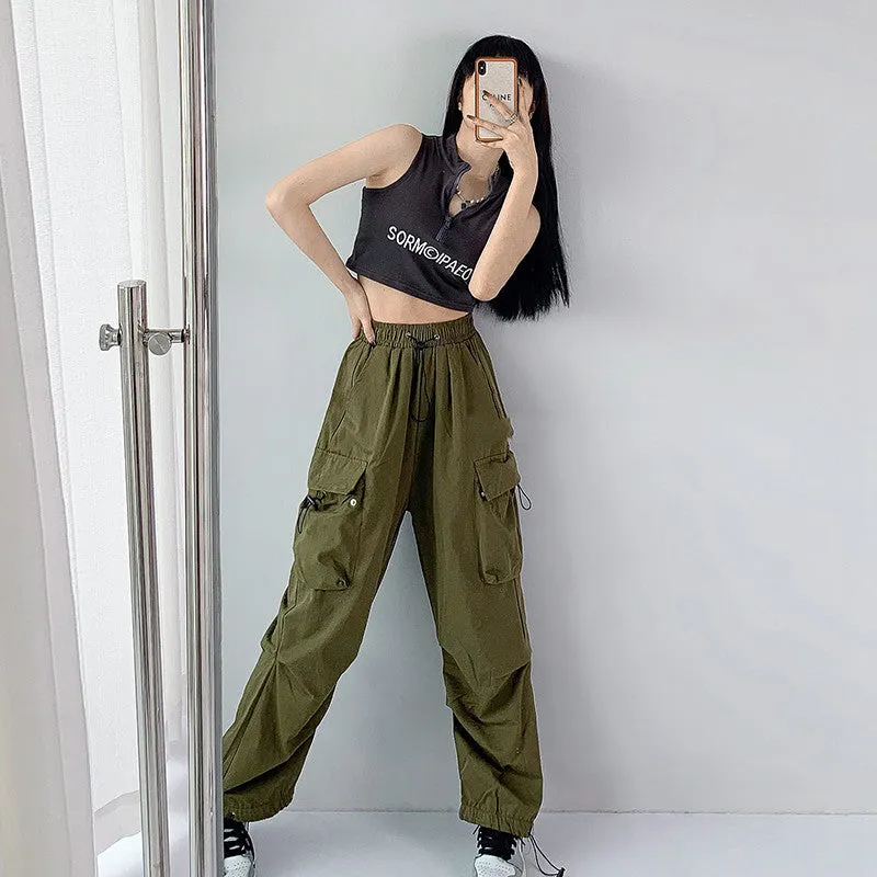 Women's Grey Loose Straight Cargo Pants