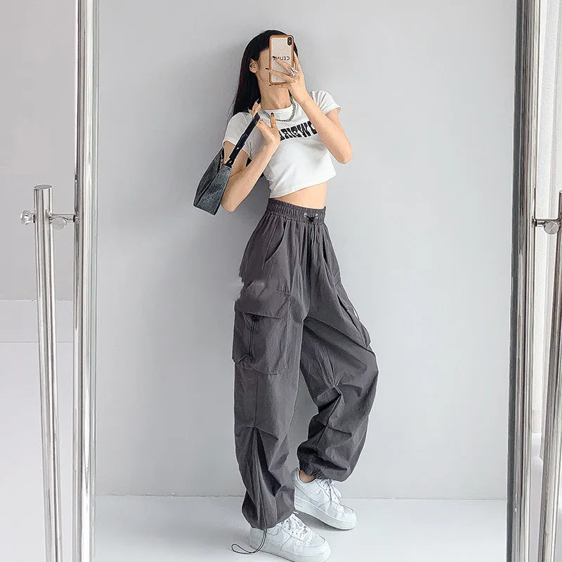 Women's Grey Loose Straight Cargo Pants