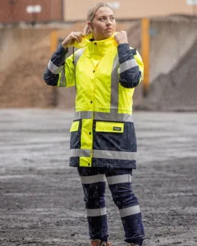 Womens Taped Hi Vis 5 In 1 Rain Jacket - Yellow/Navy