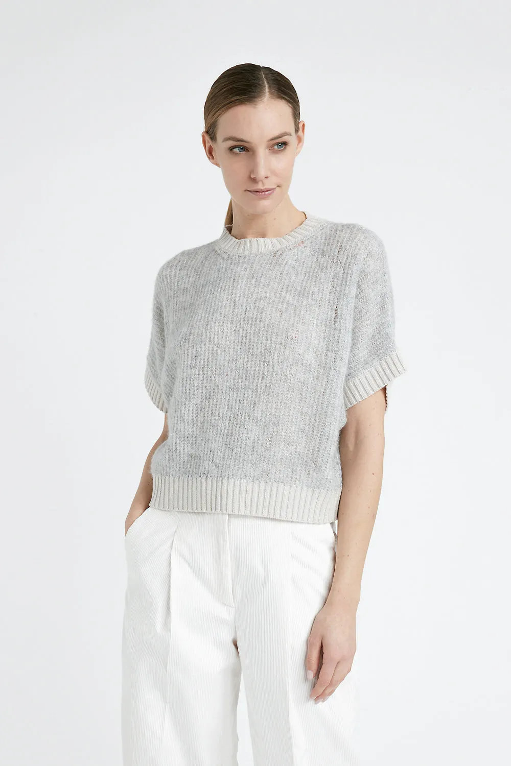 Wool and Lurex short-sleeved sweater