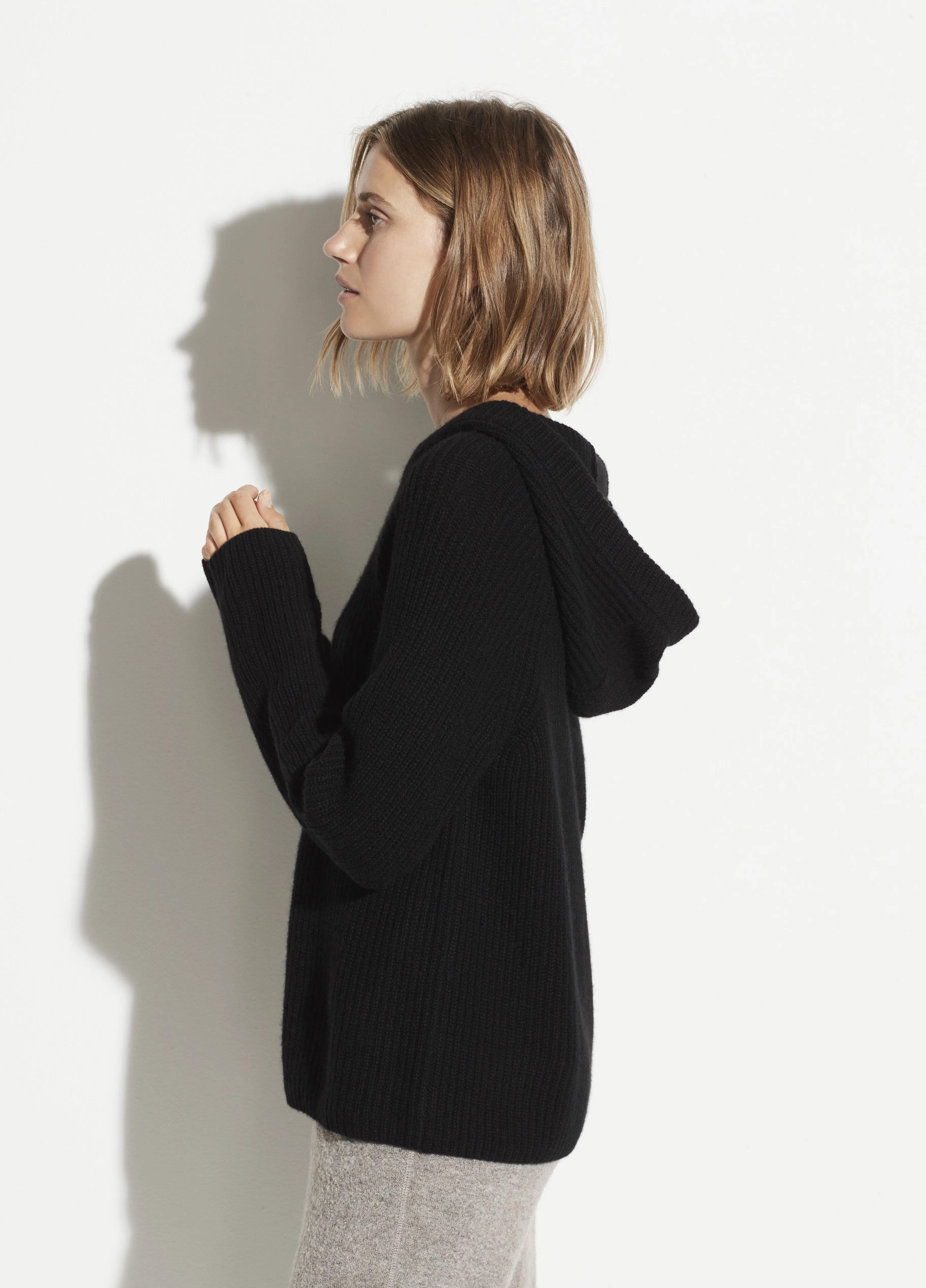 Wool Cashmere Raglan Hoodie in Black