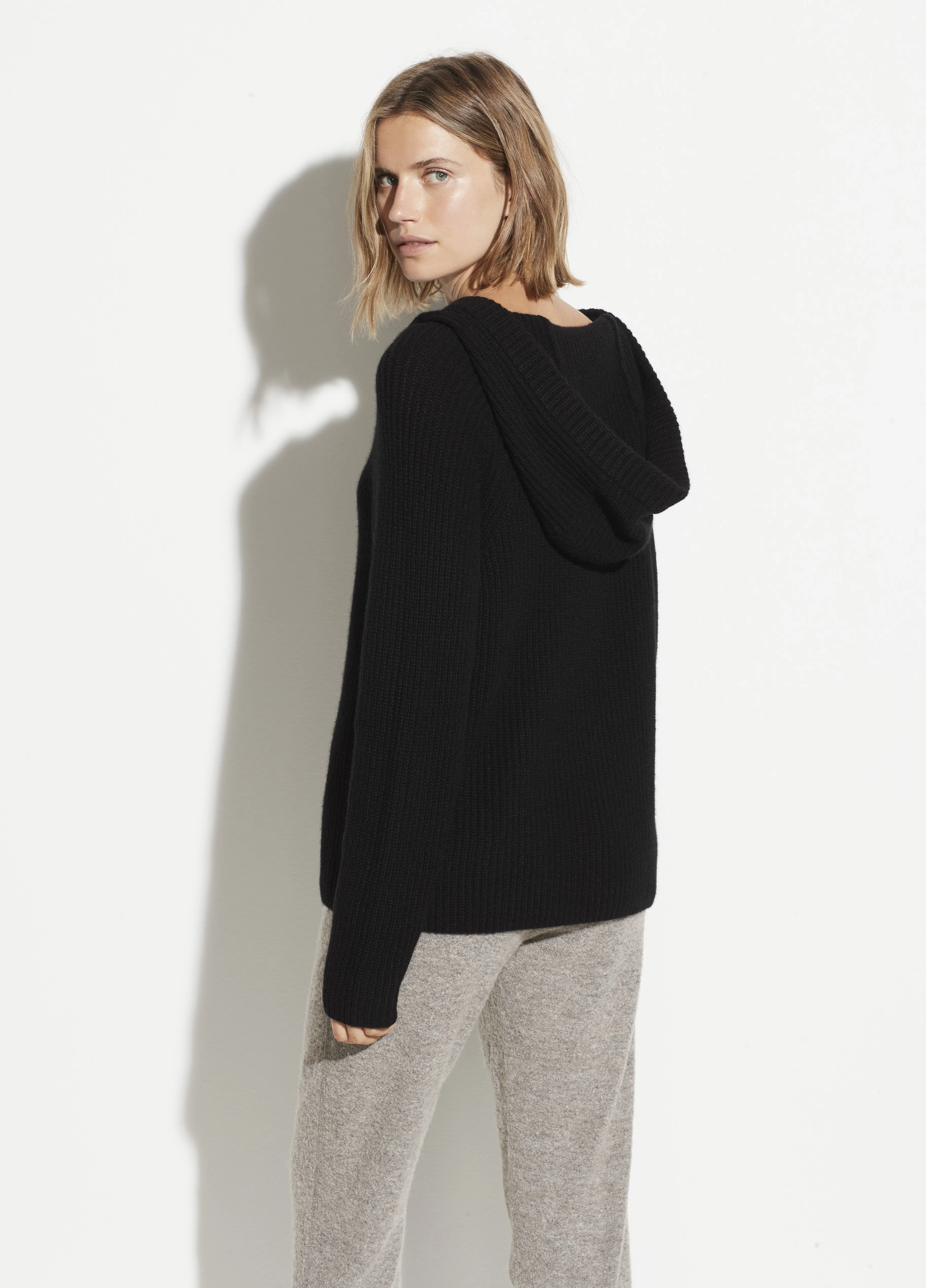 Wool Cashmere Raglan Hoodie in Black