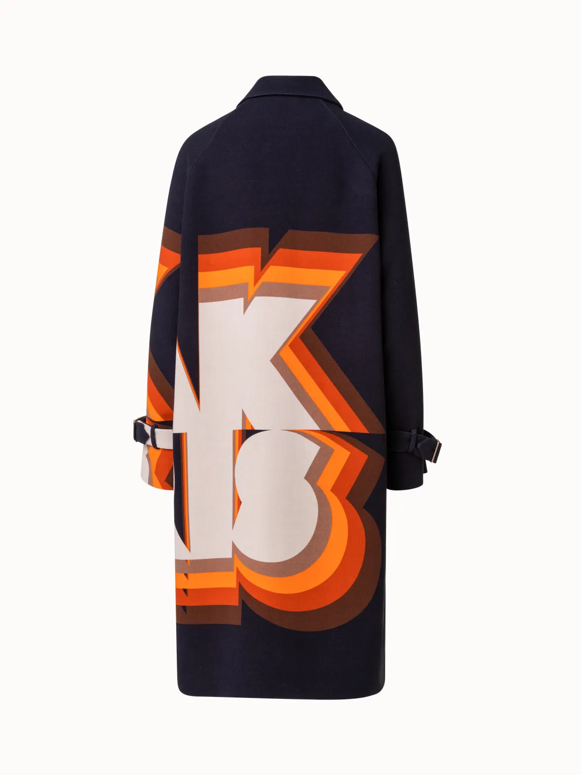 Wool Coat with Superimposed Letters Print